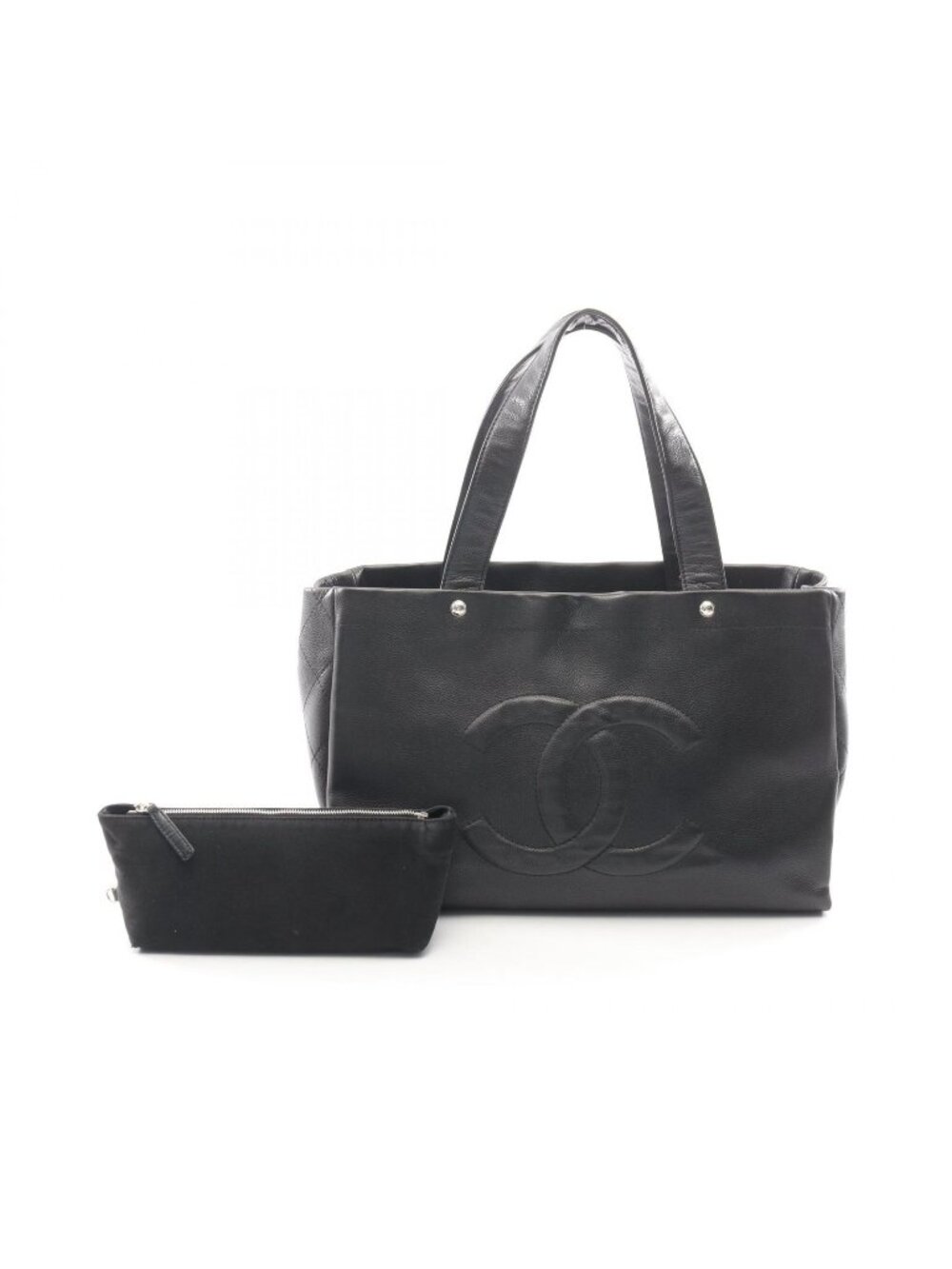 Chanel Tote Bag Quilted Big CC Logo Black Caviar Leather